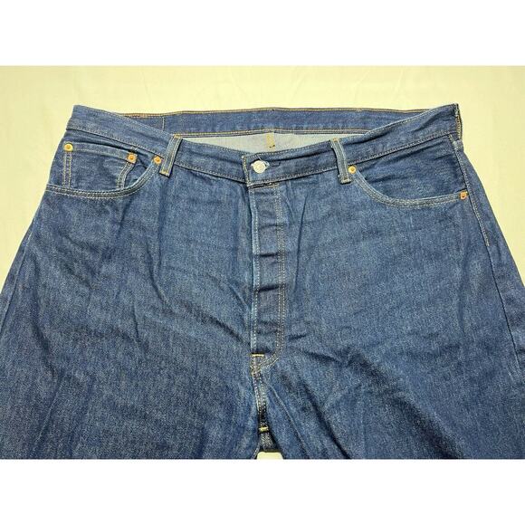 Levis 501 Men's Straight Leg Button Fly Dark Blue Denim Jeans - Size 44x31.5 - Picture 3 of 6